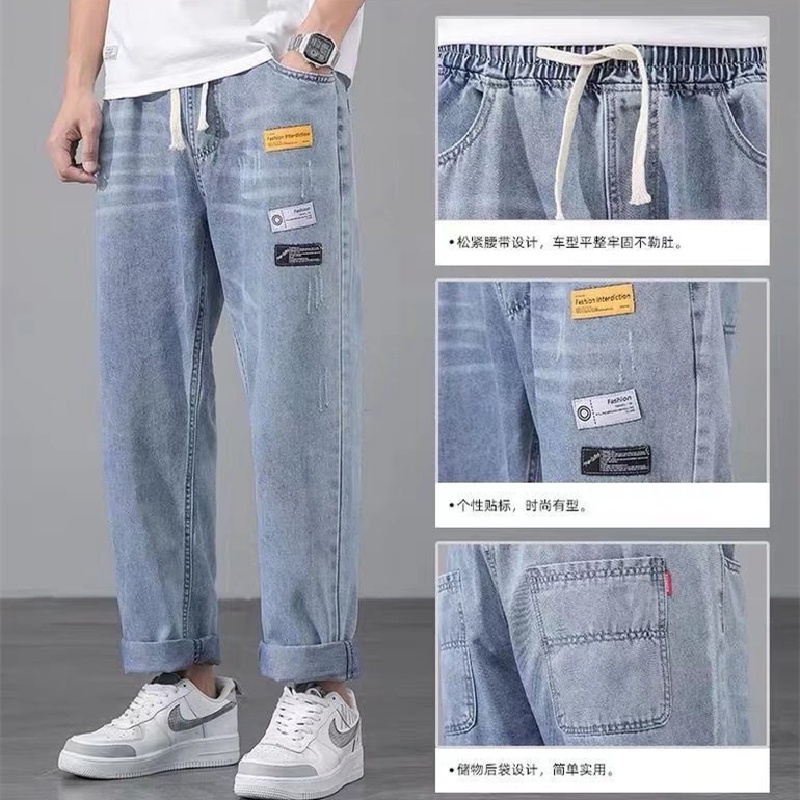 Quần jeans Ống Rộng Lưng Thun Thoải Mái Phong Cách Thời Trang Nhật Bản Cho Nam Giới size S-3XL