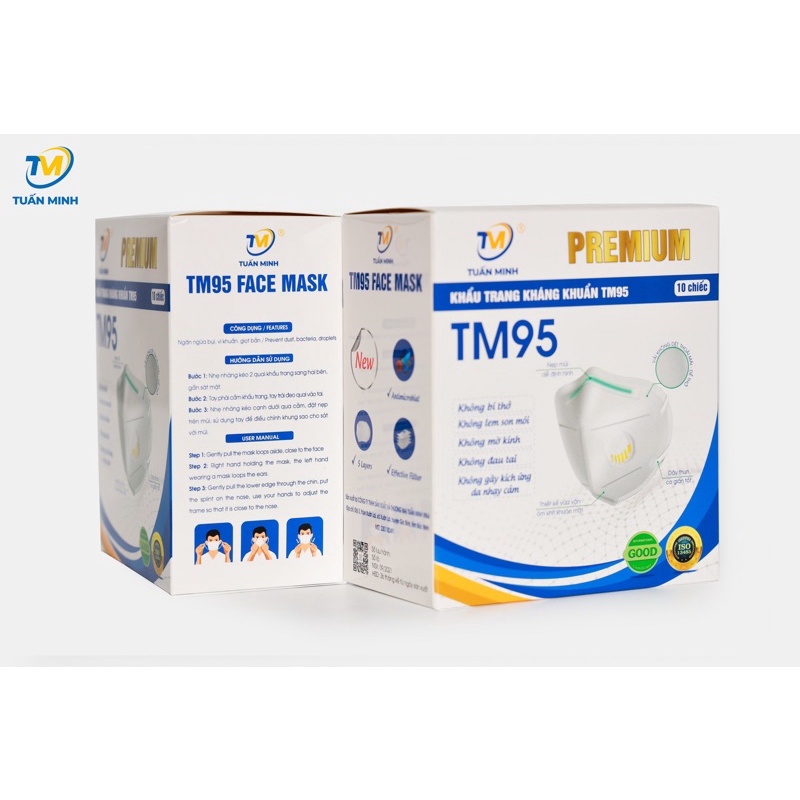 Khẩu trang N95 Thương Hiệu Tuấn Minh(Tiêu Chuẩn Xuất khẩu BFE ≥95%) Khẩu Trang Y Tế 5 Lớp TM95 Kháng Khuẩn