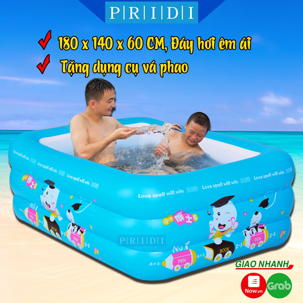 Hồ Bơi Cho Bé 3 Tầng 1m80 (Màu Xanh) Loại Dày - Hồ Bơi Trẻ Em Loại Lớn, Bể Bơi Phao Bơi Cho Bé Tại Nhà PRIDI