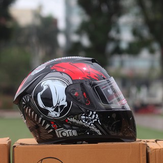 Nón bảo hiểm fullface GXT 2017 | Liền hàm | 2 kính | Màu đỏ đen | Mũ bảo hiểm fullface GXT 358