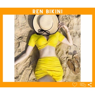 [FREESHIP] Bikini, Đồ Bơi Đi Biển Hai Mảnh Áo Xoắn Ngực Quần Đùi Nhún Che Bụng REN BIKINI MS14