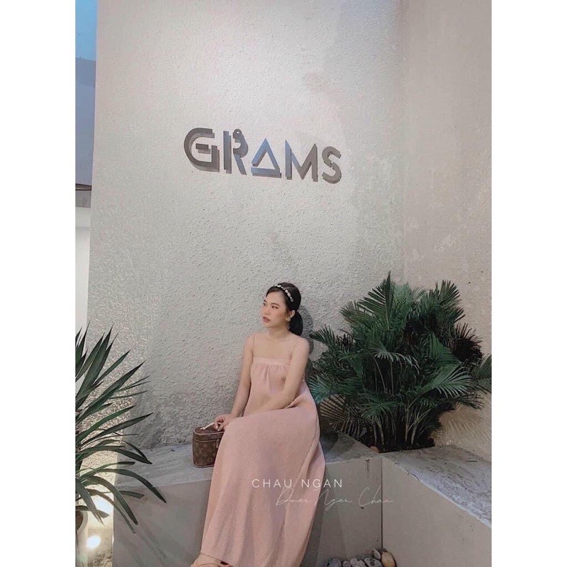 Đầm maxi xếp ly cột nơ lưng dày dặn có mút ngực hình thật