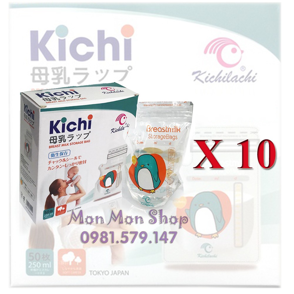 Combo sỉ 10 hộp túi trữ sữa Kichi 250ml siêu kute ( 50 túi/hộp)
