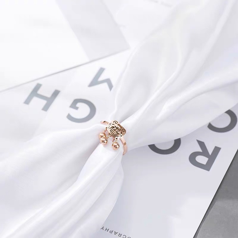 Nhẫn thép titan mạ vàng hồng 18k không phai màu chống gỉ/dị ứng kháng nước mặt khóa trường mệnh rỗng với hạt tròn
