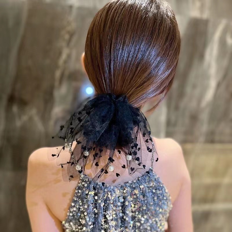 Dây Cột Tóc Lưới Cao Su Bản Lớn Họa Tiết Chấm Bi Phong Cách Hàn Quốc Thời Trang Mới