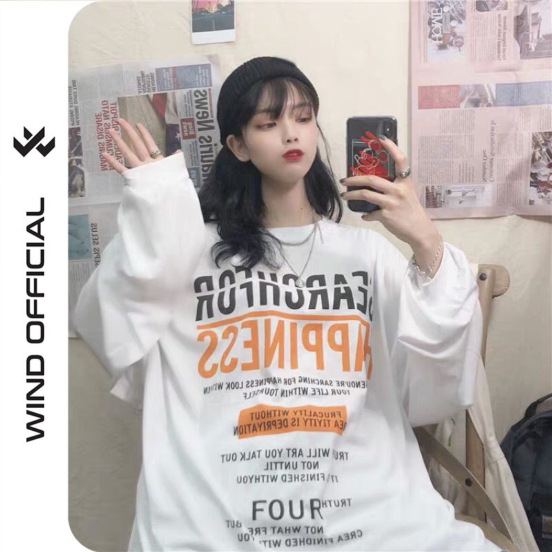 Áo thun tay dài WIND phông unisex form rộng HAPPINES sweater nam nữ oversize ulzzang