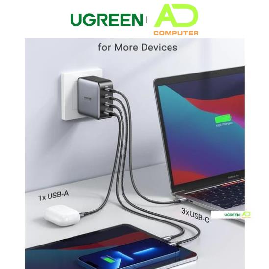 Củ sạc nhanh 100W UGREEN 40737 Chuẩn sạc nhanh PD, QC 3.0 - Sạc được cho laptop - Hàng phân phối chính hãng