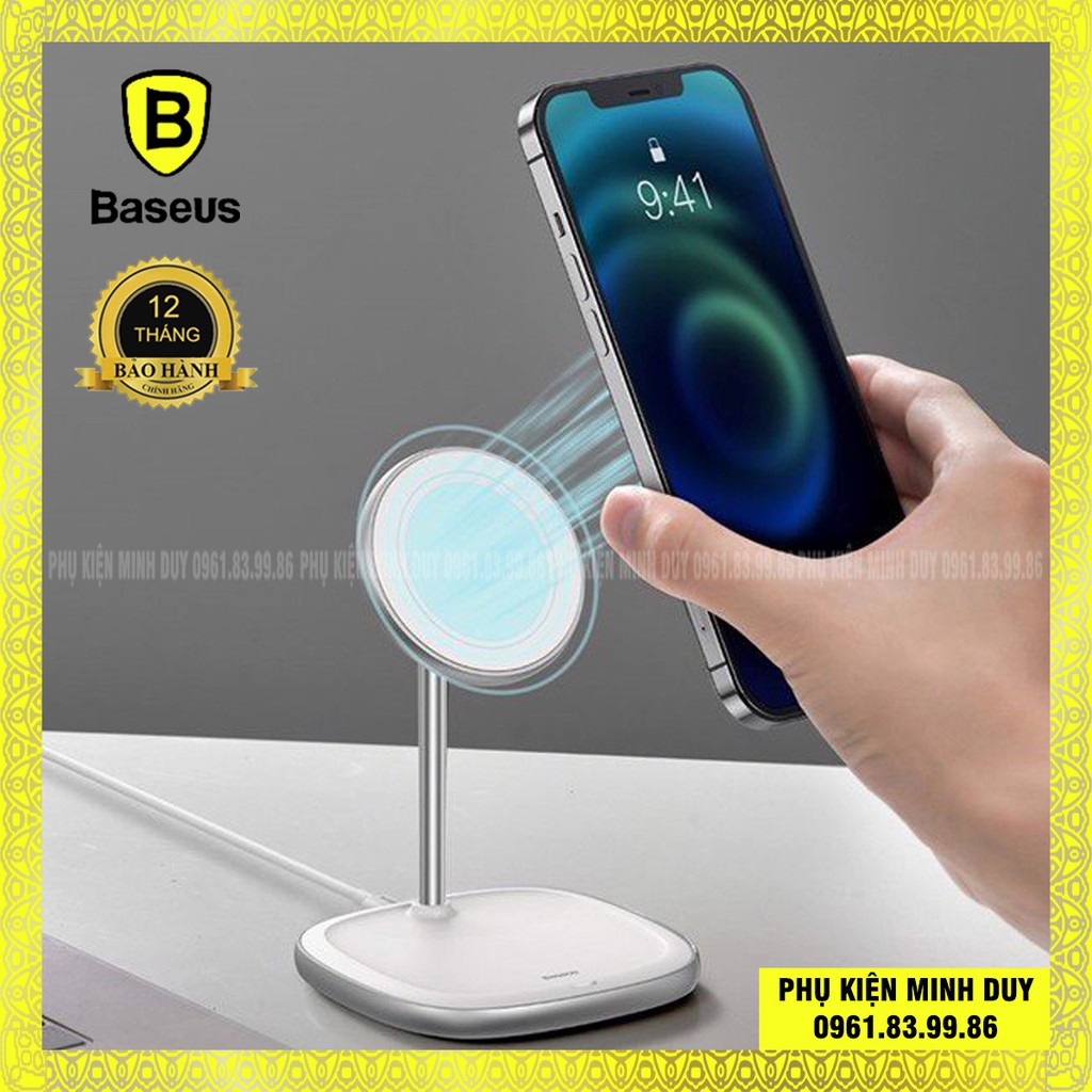Đế giữ điện thoại tích hợp sạc nhanh không dây Baseus Swan Magnetic Desktop Bracket Wireless Charger cho iPhone 12