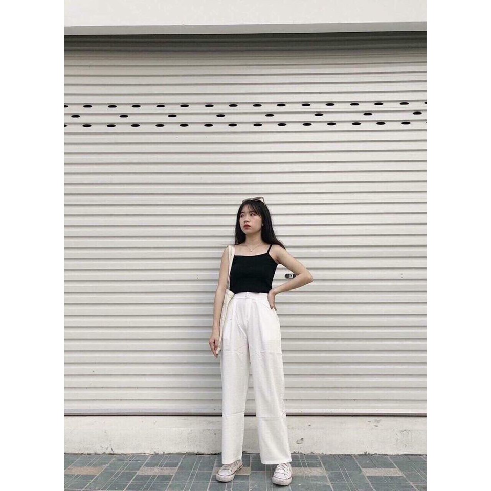 Quần ống rộng vải đũi lưng cao dài 100cm - chất đũi mềm mại thoáng mát - Màu đen, trắng, kem MIX đồ cực đỉnh - Freeship | BigBuy360 - bigbuy360.vn