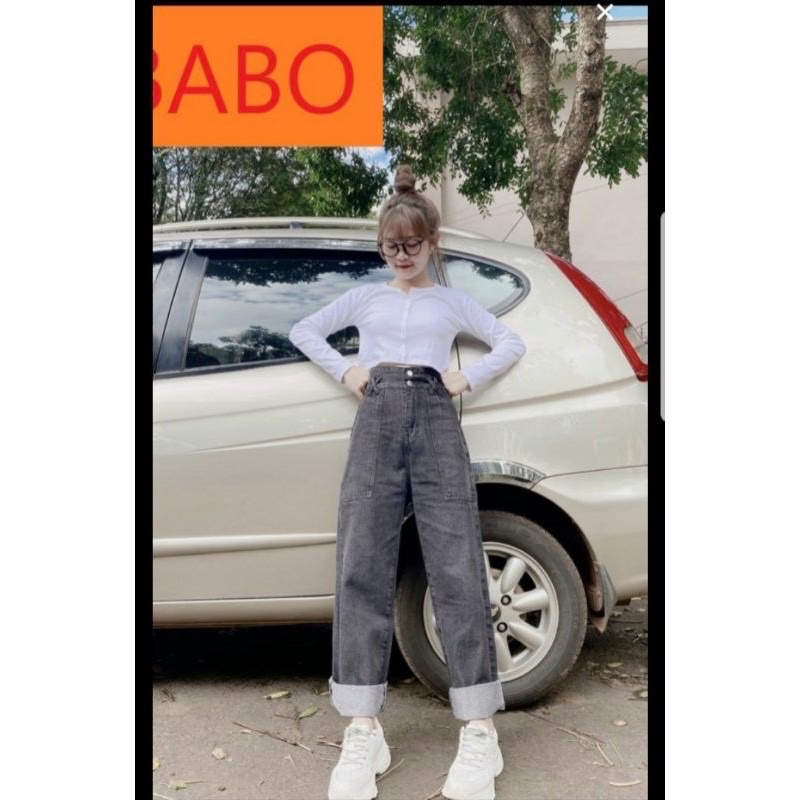 Quần jeans ống rộng túi vuông 2 khuy cạp cao hàn quốc ulzzang