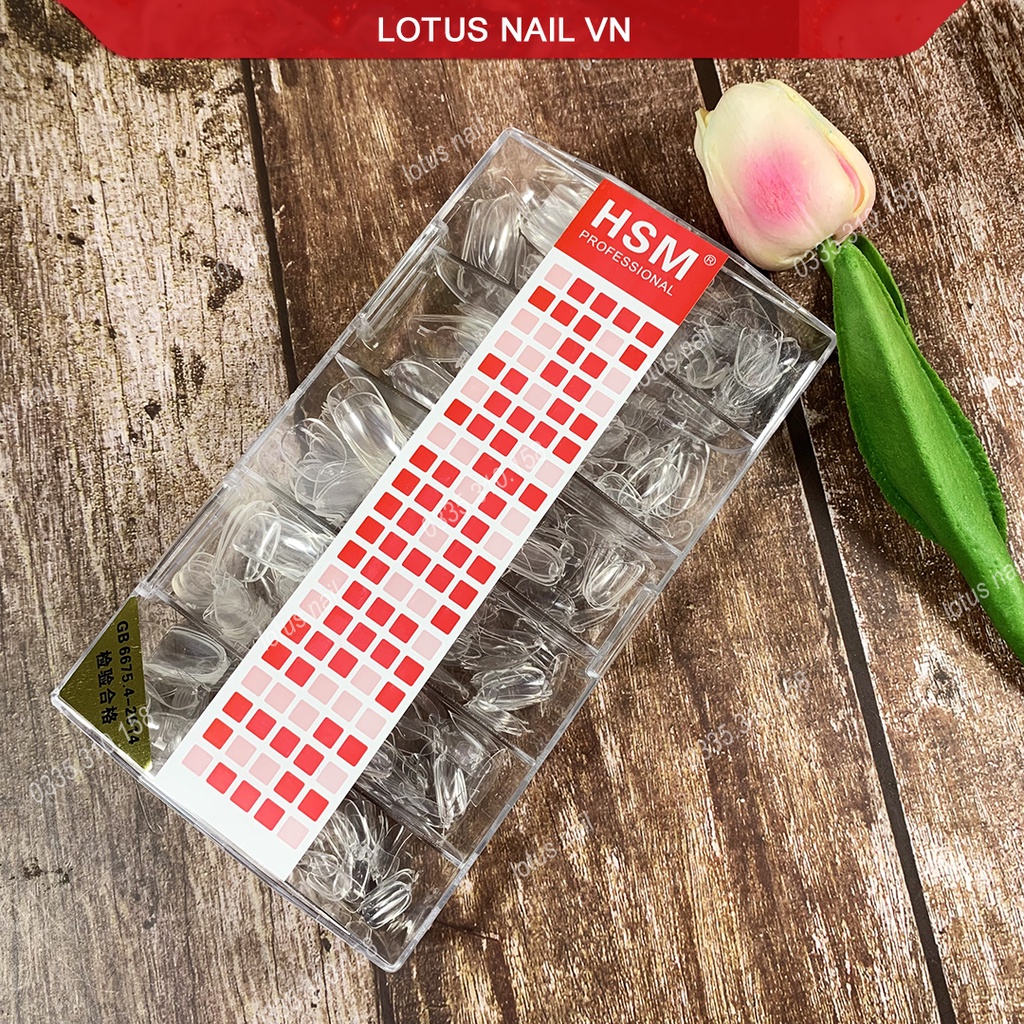 Móng úp tròn, móng úp ovan HSM hộp 500 móng đủ size từ 0-9 cao cấp (tem đỏ)