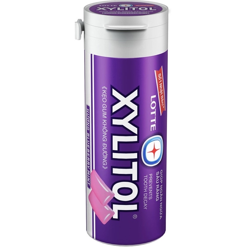 (Có sẵn) Hộp Kẹo Gum không đường Lotte Xylitol - Hương Blueberry Mint 12 hũ x 26,1g