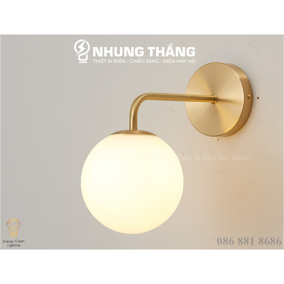 Đèn Treo Tường Mặt Trăng 6101 Thân Vàng - Chao Thủy Tinh - Kiểu Dáng Sang Trọng - Tặng kèm Bóng Led - Bảo Hành 12 Tháng