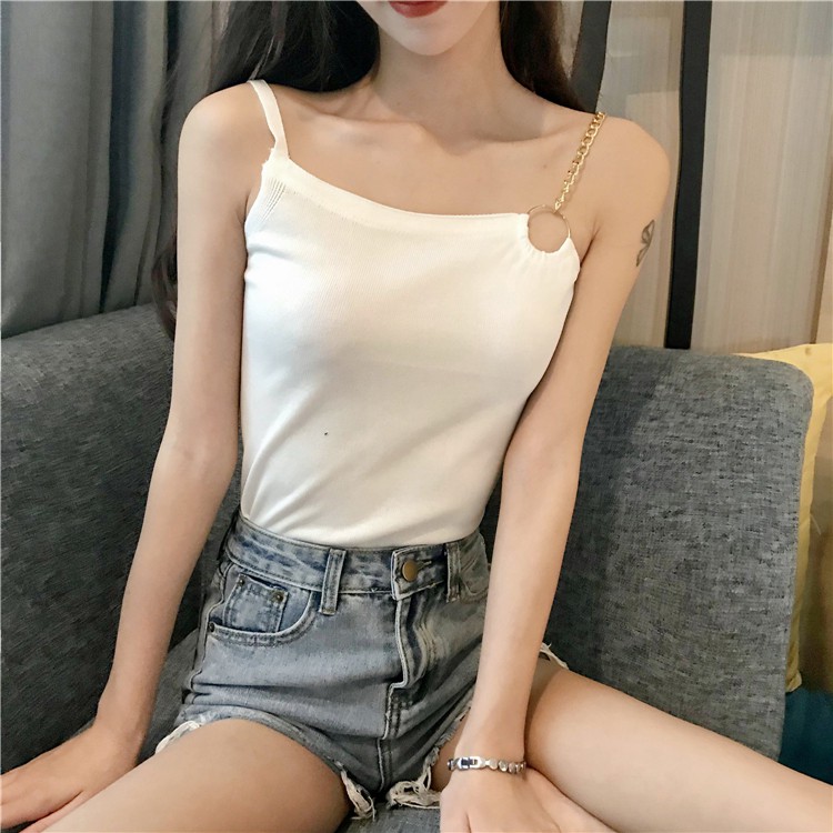 Áo Hai Dây Trơn Màu Phối Dây Xích Kim Loại Xinh Xắn Dành Cho Nữ | BigBuy360 - bigbuy360.vn