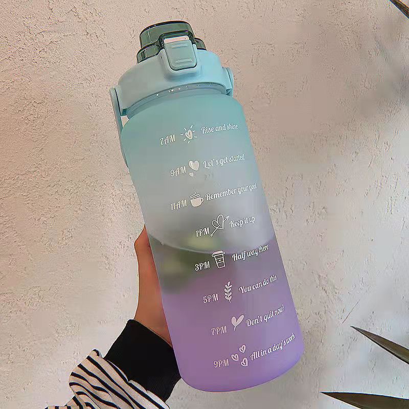 Hàng Hot Chai nước tạo động lực lớn 2000 ML Quy mô di động Ấm đun nước thể thao Gradient Màu cốc nhựa Chữ Sippy Hàng giao ngayVirgina056