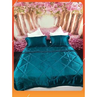 [Sale off] Chăn ga gối phi lụa_L14 (xanh cổ vịt)