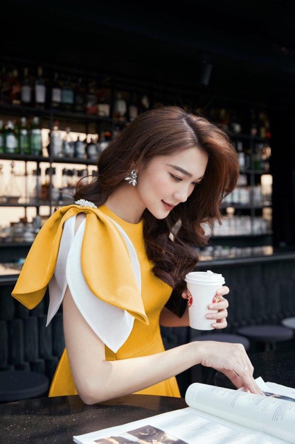 ( ẢNH VÀ VIDEO THẬT1000%) Đầm kết lá phối màu kèm nơ cài đá