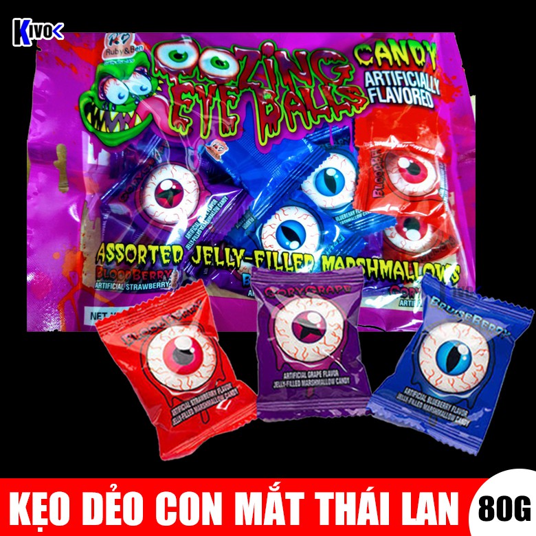 Kẹo Marshmallow Hình Con Mắt Thái Lan Gói 80g - Kẹo Dẻo Mềm, Kẹo Halloween, Kẹo Ma, Kẹo Hoạt Hình, Kẹo Lễ Hội - Kivo