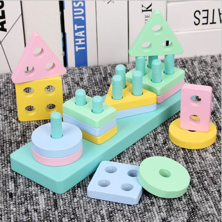 Xếp gỗ vào cột màu Macaron dành cho bé từ 2 tuổi đồ chơi giáo dục montessories