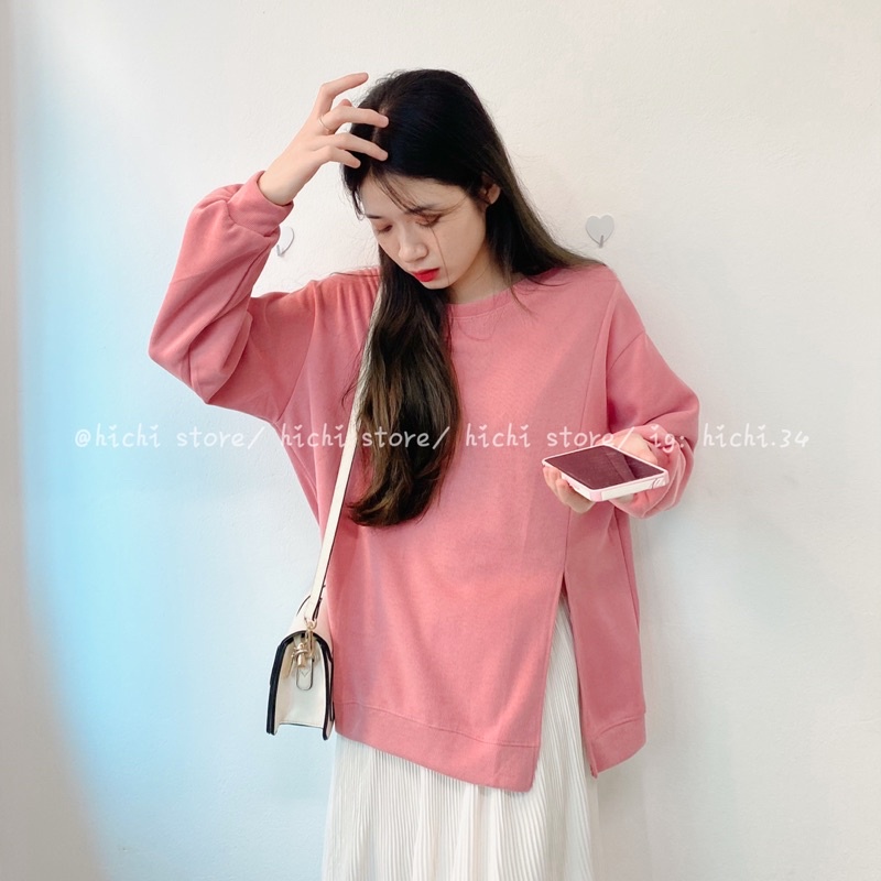 áo sweater nỉ tăm dài tay trơn xẻ sườn 4 màu tự chụp phong cách ulzzang hàn quốc