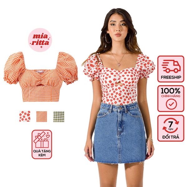 Áo croptop cúp ngực tay bồng chun lưng khoét eo Alison Top Mia Ritta A2095