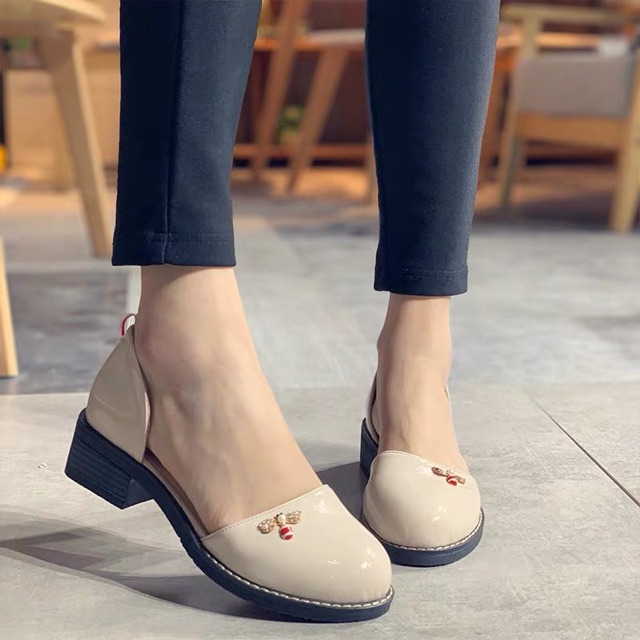 G089 [Sẵn be 35] Giày Lolita mũi tròn phong cách Hàn Quốc gót cao 4cm