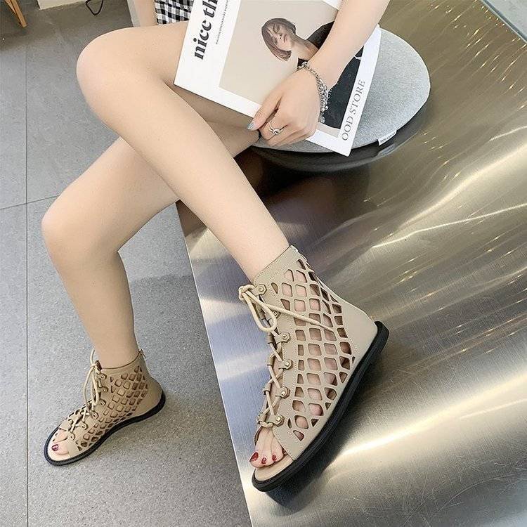 Giày Sandal Thắt Dây Đế Bằng Phong Cách Âu Mỹ Thời Trang Xuân Hè Mới 2023