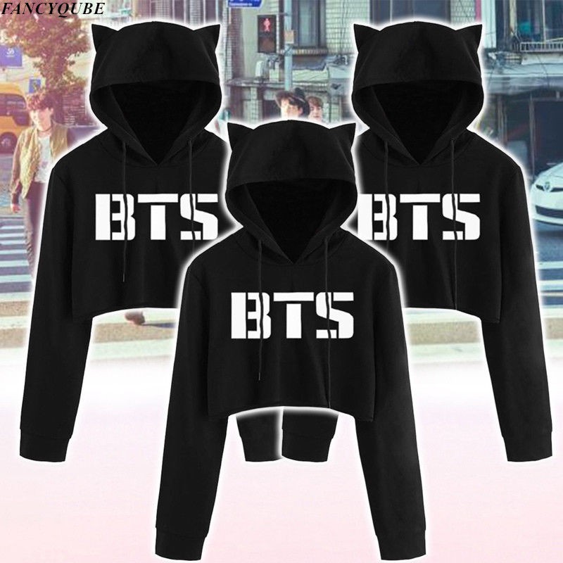 Áo hoodie lửng tai mèo trẻ trung cho fan BTS