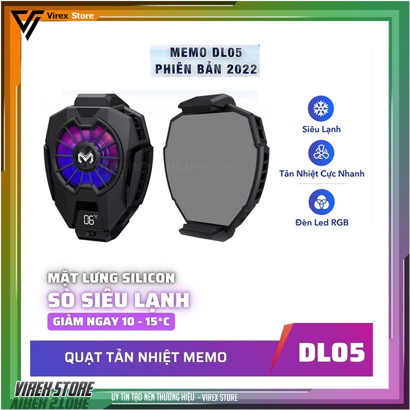 Quạt giảm nhiệt máy tính bảng MEMO DL05 Siêu lạnh, chỉ ra nhiệt độ, LED RGB, Kẹp thu vào 2 chiều