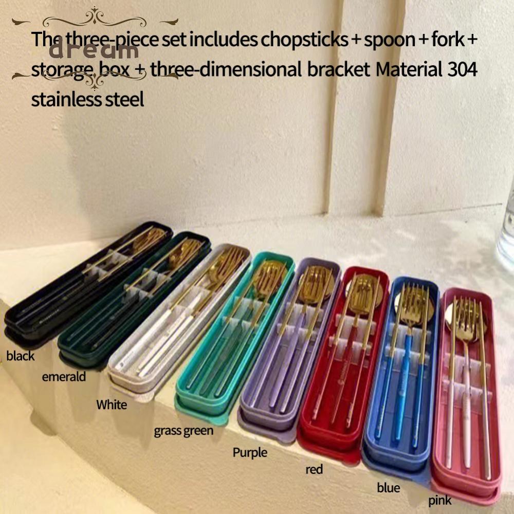 【DREAMLIFE】Tableware Three-piece Set Chopsticks Fork Kitchen Lightweight Portable