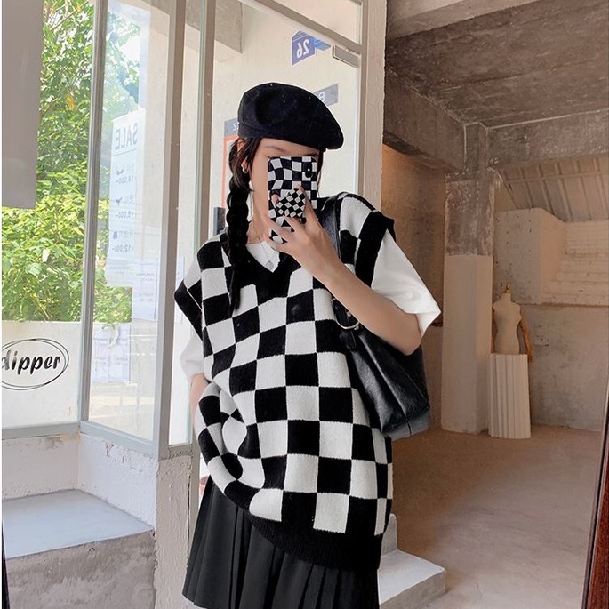 Áo Len Gile Nam Nữ Ulzzang, Gile Len TaoBao Kiểu Hàn Kẻ Caro Cổ Chữ V Form Rộng Thời Trang | BigBuy360 - bigbuy360.vn