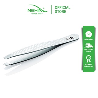 Nhíp Inox Đầu Xéo Nhổ Lông Mày Vỉ Giấy Cao Cấp KỀM NGHĨA N.416 - Tặng Kèm Bao Da