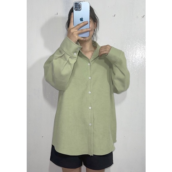 Áo khoác sơ mi nữ nhung gân form rộng tay dài – Unisex 2022