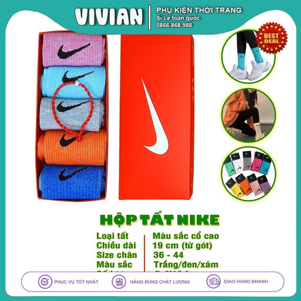 Vớ NIKE cổ cao nhiều màu[ Hộp 5 đôi ] Tất thời trang cao cấp, Phong cách thể thao Vintage