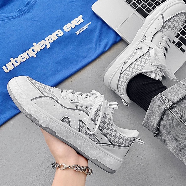 Giày Thể Thao Kẻ Caro Dành Cho Nam Hàng Quảng Châu -  Phối Sọc Kẻ Có Phản Quang Chất Da phối vải canvas