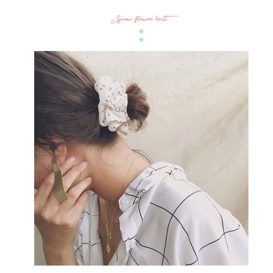 Chun buộc tóc scrunchies họa tiết chấm bi vintage vải voan lụa màu pastel hàng loại 1