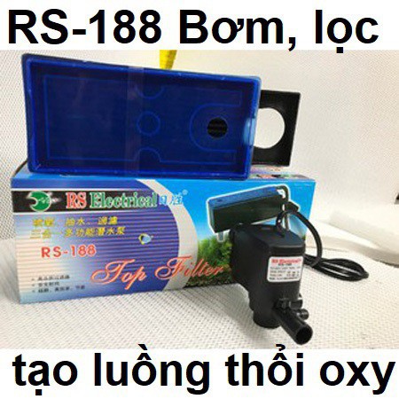 Máy lọc nước bể cá - lọc nước bể cá RS 188 - 3 tác dụng bơm nước + thổi khí tạo oxy + tạo luồng bể cá