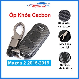 Ốp vỏ bọc chìa khóa xe Mazda 2 2015-2016-2017-2018-2019 sợi nhựa cacbon kèm móc treo Inox