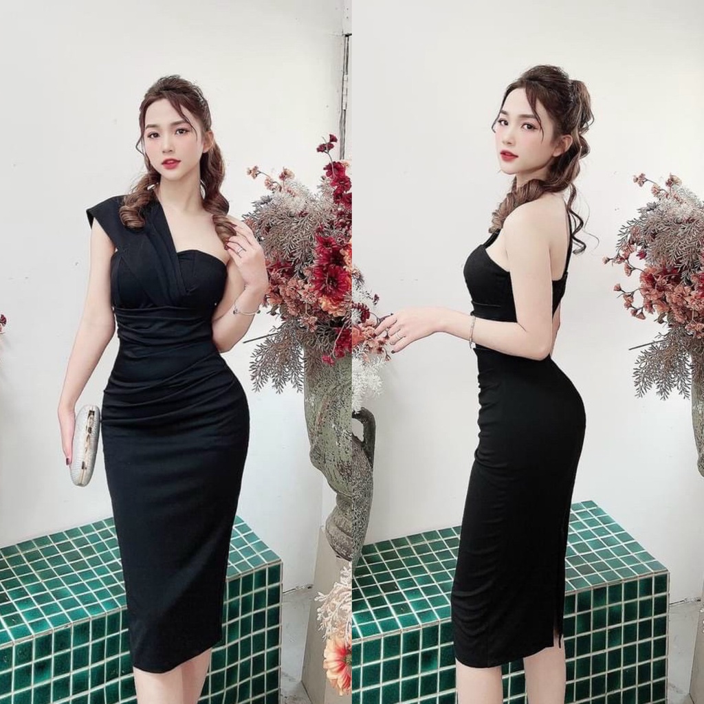 Đầm body nữ lệch vai xếp ly eo sang chảnh với 4 màu sắc  thích hợp cho nàng dạ tiệc