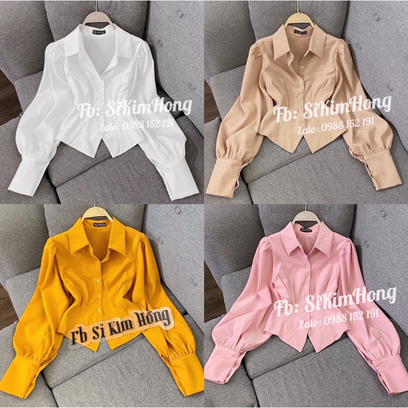Áo sơ mi croptop tay phồng sang trọng M52