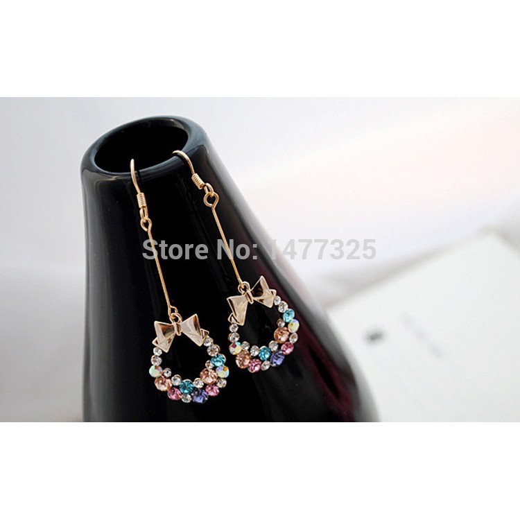 Bộ 2 bông tai thời trang dáng dài kiểu vòng có phối nơ đầy cá tính