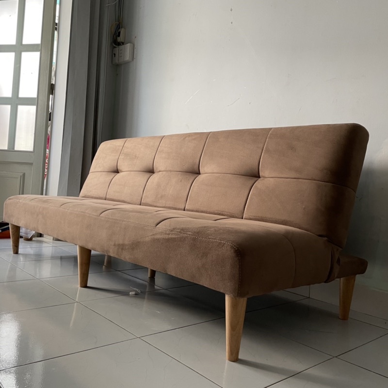 Sofa giường vải Nhung - Sofa bed bọc vải màu nâu cacao sang trọng