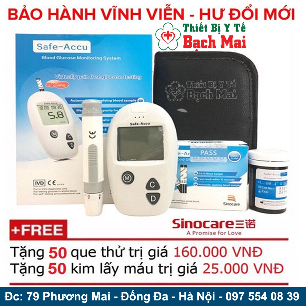 Máy Đo Đường Huyết SINOCARE Tặng Ngay 50 Que + 50 Kim