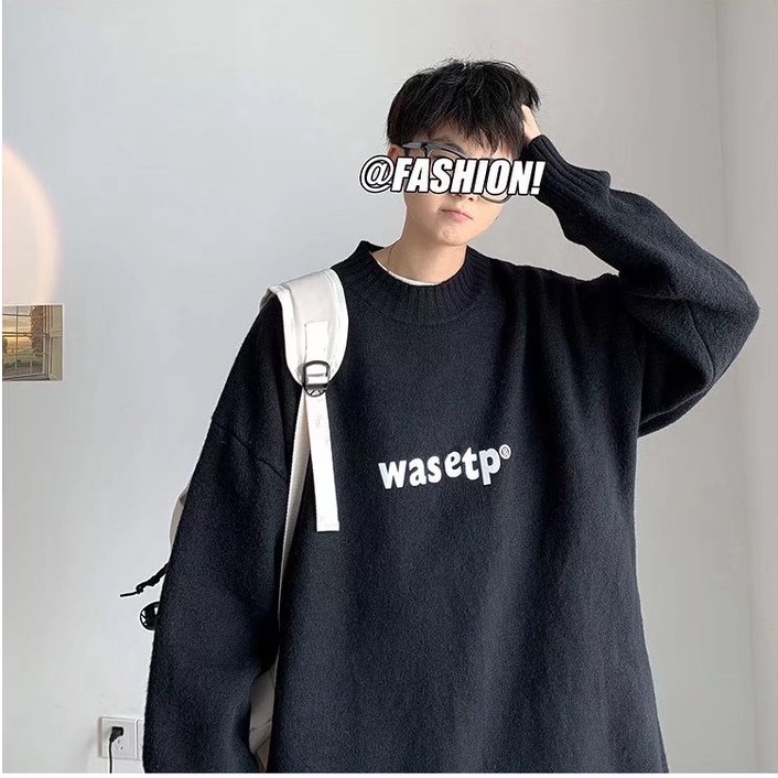Áo Sweater dệt kim dày dặn cổ lọ dáng rộng kiểu Hàn Quốc cá tính cho nam