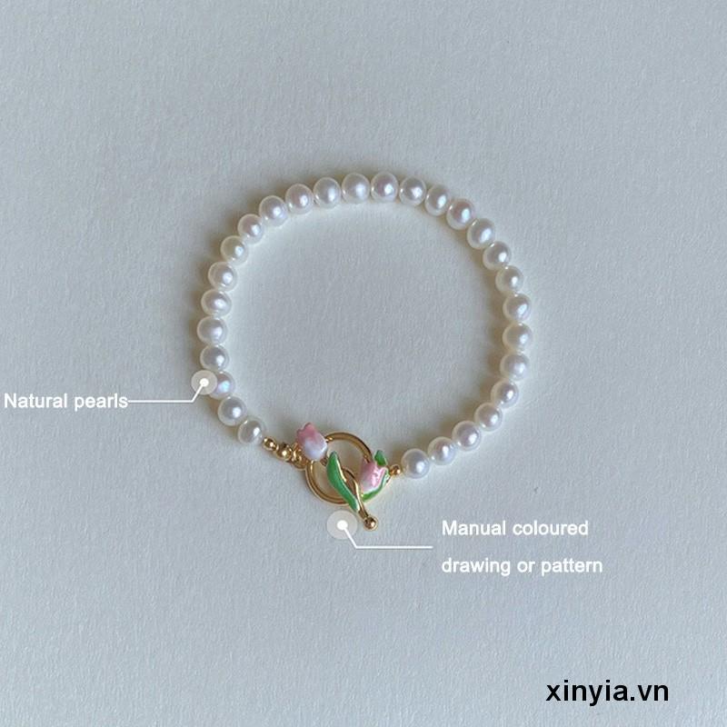 Vòng Tay Hoa Tulip Đính Ngọc Trai Giả Cao Cấp Sang Trọng Cho Nữ