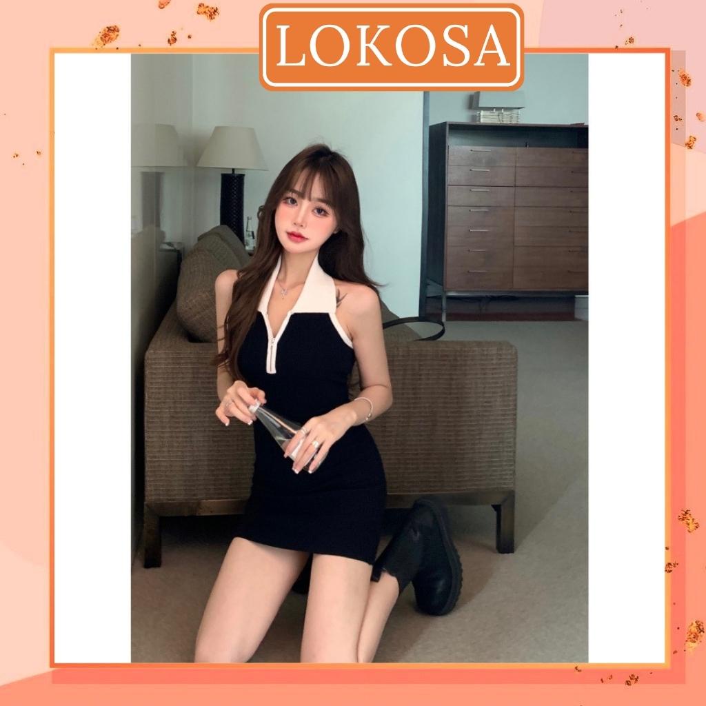 Đầm Body Cổ Yếm LOKOSA Váy Ôm Dáng Ba Lỗ Thiết Kế Hở Lưng Cổ Polo Dự tiệc đi chơi sexy VD094 | WebRaoVat - webraovat.net.vn