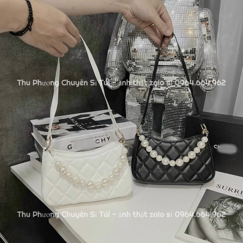 Túi kẹp nách trần ô kèm dây ngọc chất da cao cấp đựng vừa điện thoại