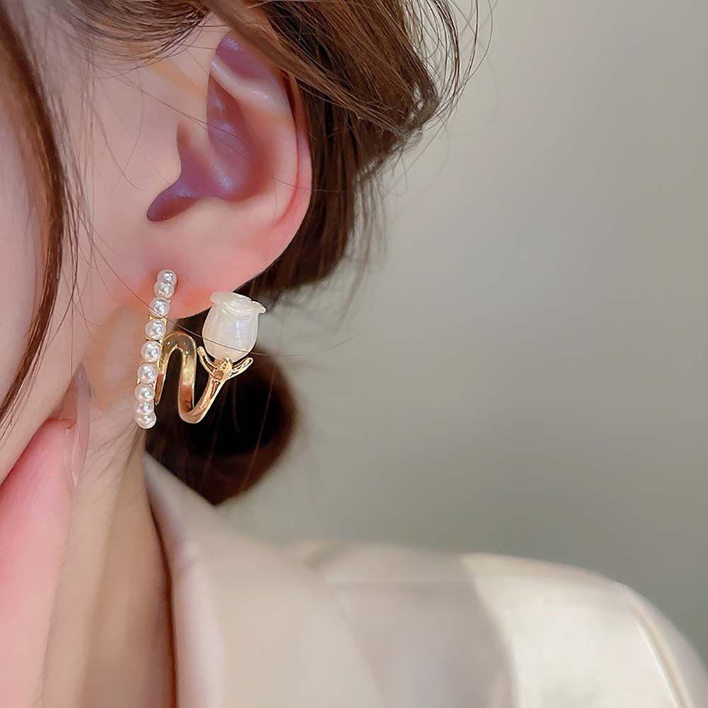 Khuyên Tai Hình Hoa Tulip Hai Lớp Đơn Giản Thanh Lịch Cho Nữ