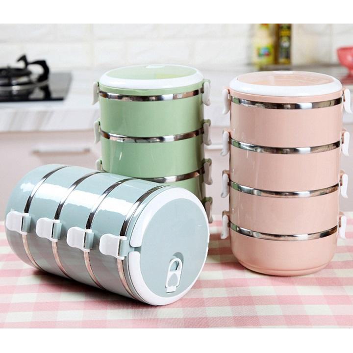 Cặp Lồng Giữ Nhiệt 4 Tầng, Ruột Inox, Vỏ Làm Từ Lúa Mạch, An Toàn, Tiện Dụng, Thông Minh Cho Gia Đình