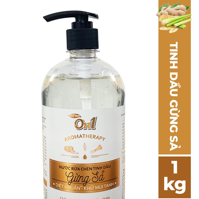 Nước rửa chén On1 tinh dầu hương gừng sả dung tích 1Kg - Sạch bóng vết dầu mỡ - Bảo vệ da tay